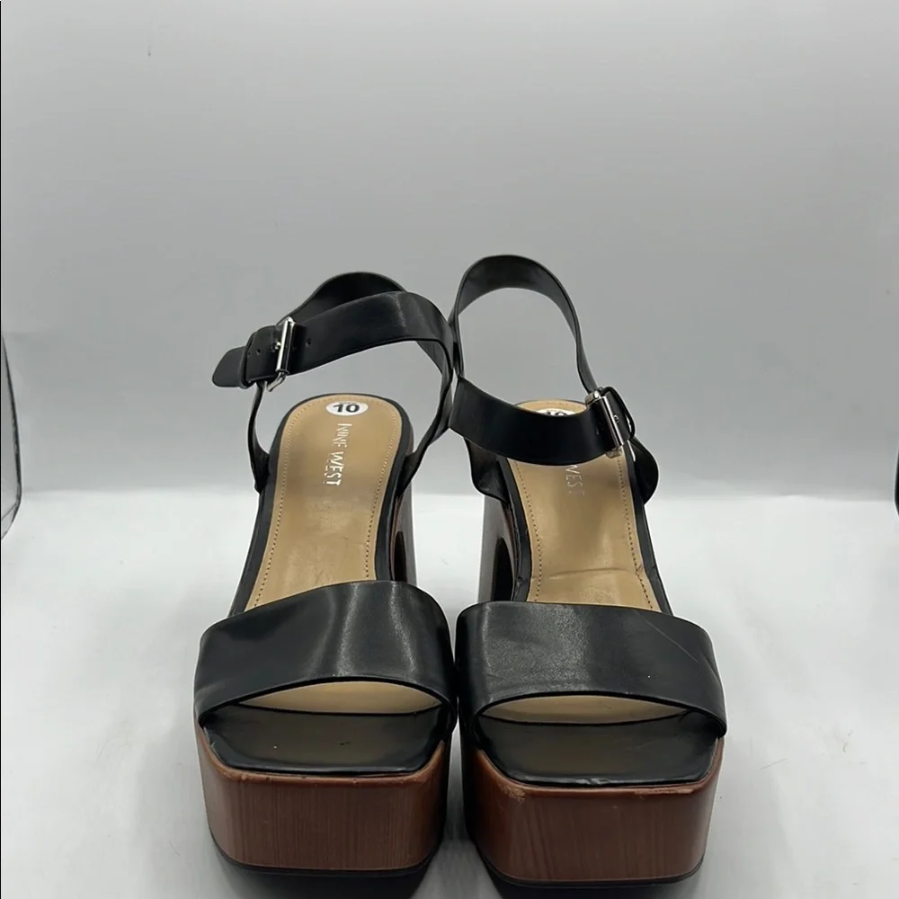 Nine West Sz 10‎ Openit 9 Black and Brown Platform Sandals NEW